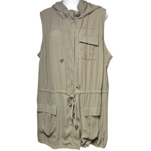 Daniel Rainn Women's Sleeveless Hooded Olive Green Tunic Jacket Vest Size 1X
